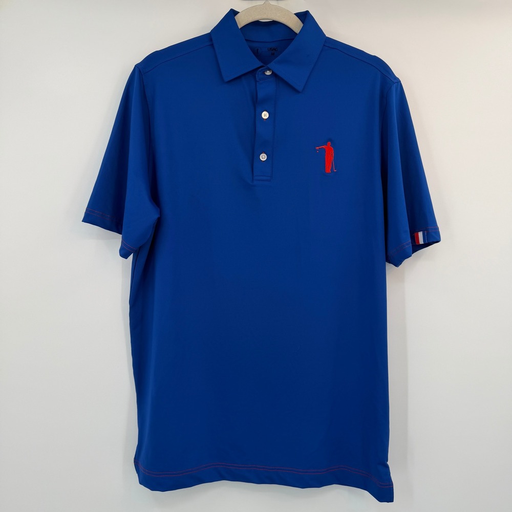 USAG U Suck‎ At Golf Mens Royal Blue Performance Polo Shirt Size Medium Summer